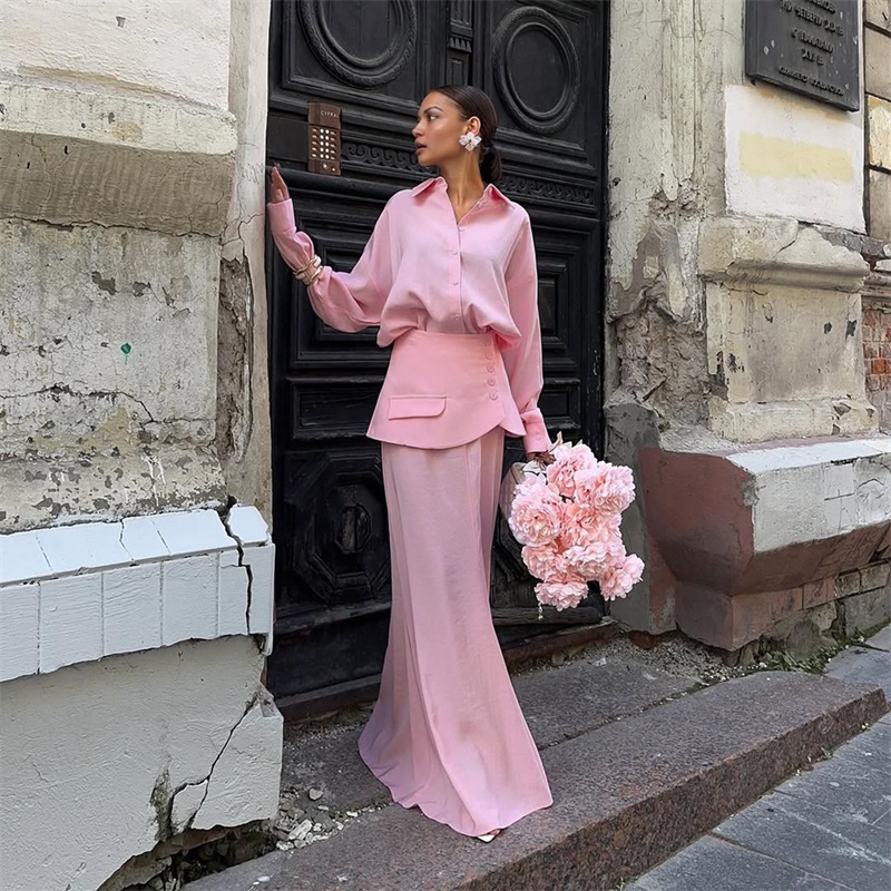 Women Formal Wear With Skirt - Autumn Pink Black Women Suit Skirt