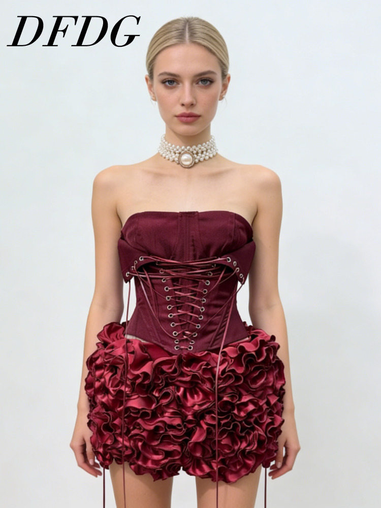 Women Formal Wear Set - DFDG Women's Spring Summer Strapless Lace