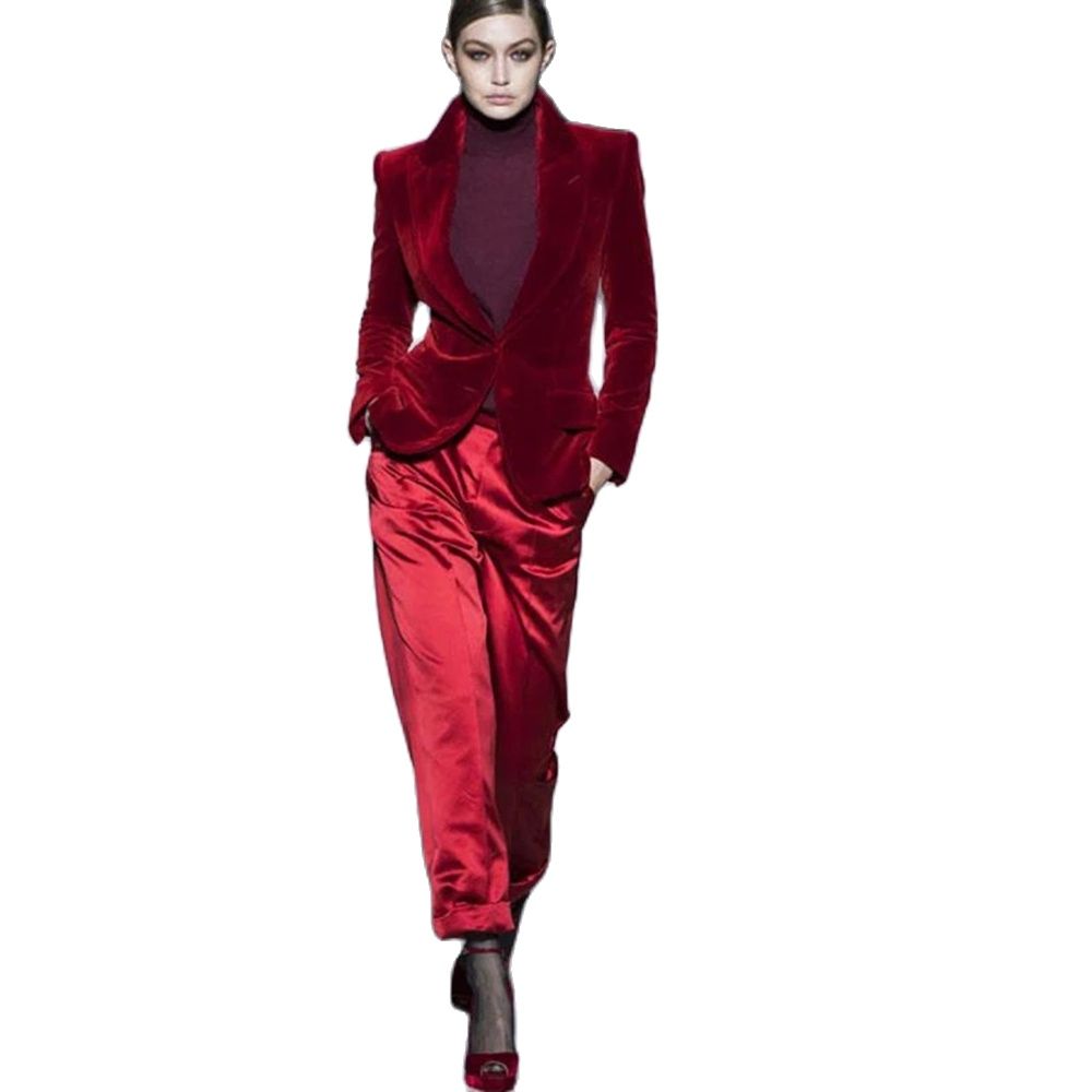 Women'S Formal Wear Pants Suit - Women Pant Suits Wine Red Velvet