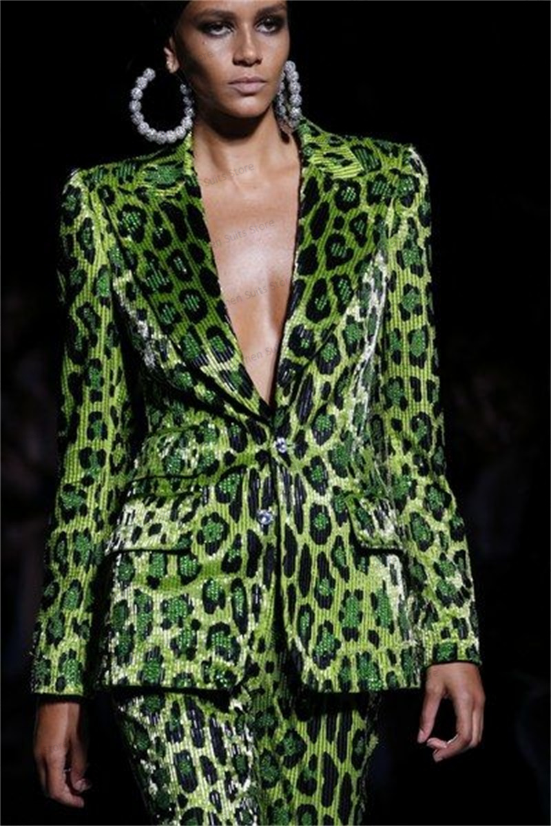 Sequins Leopard Women Suit Set - Women'S Formal Jackets To Wear With Dresses review and price