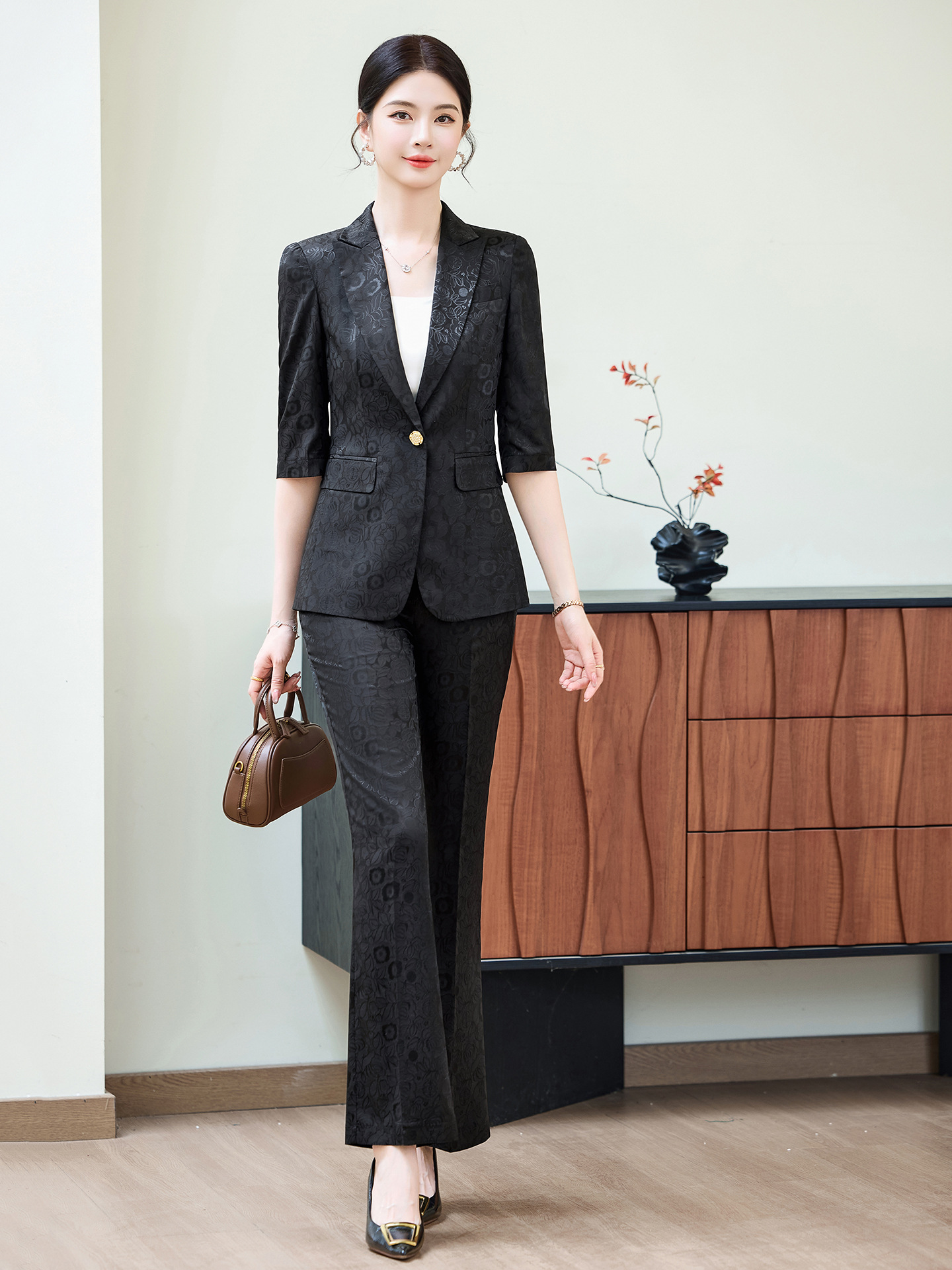 Fashion Apricot Half Sleeve Pr - Women'S Formal Wear Pants Suit review and price