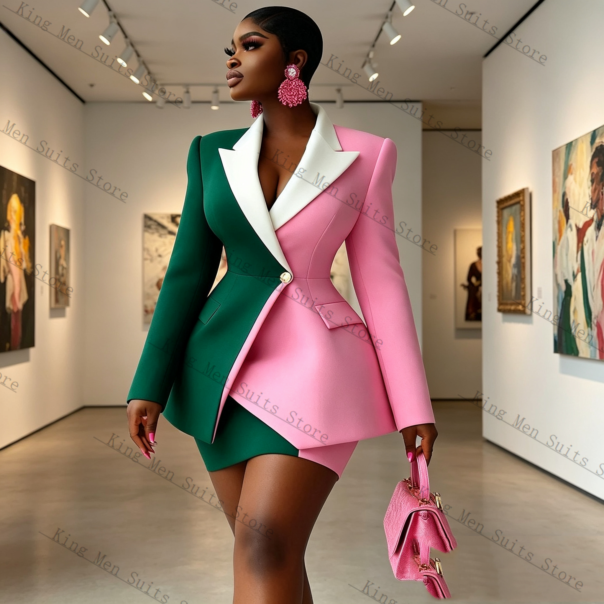 Pink Green Women Suit Skirt Se - Women'S Formal Jackets To Wear With Dresses review and price
