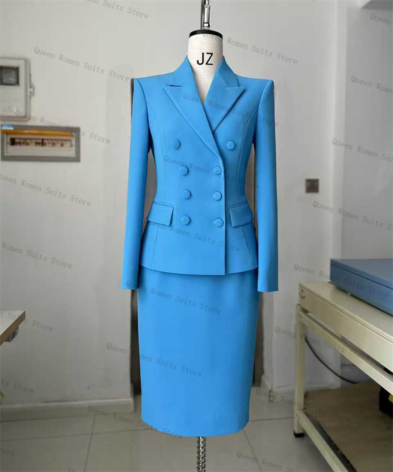 Sky Blue Women Suit Skirt Set  - Women'S Formal Jackets To Wear With Dresses review and price