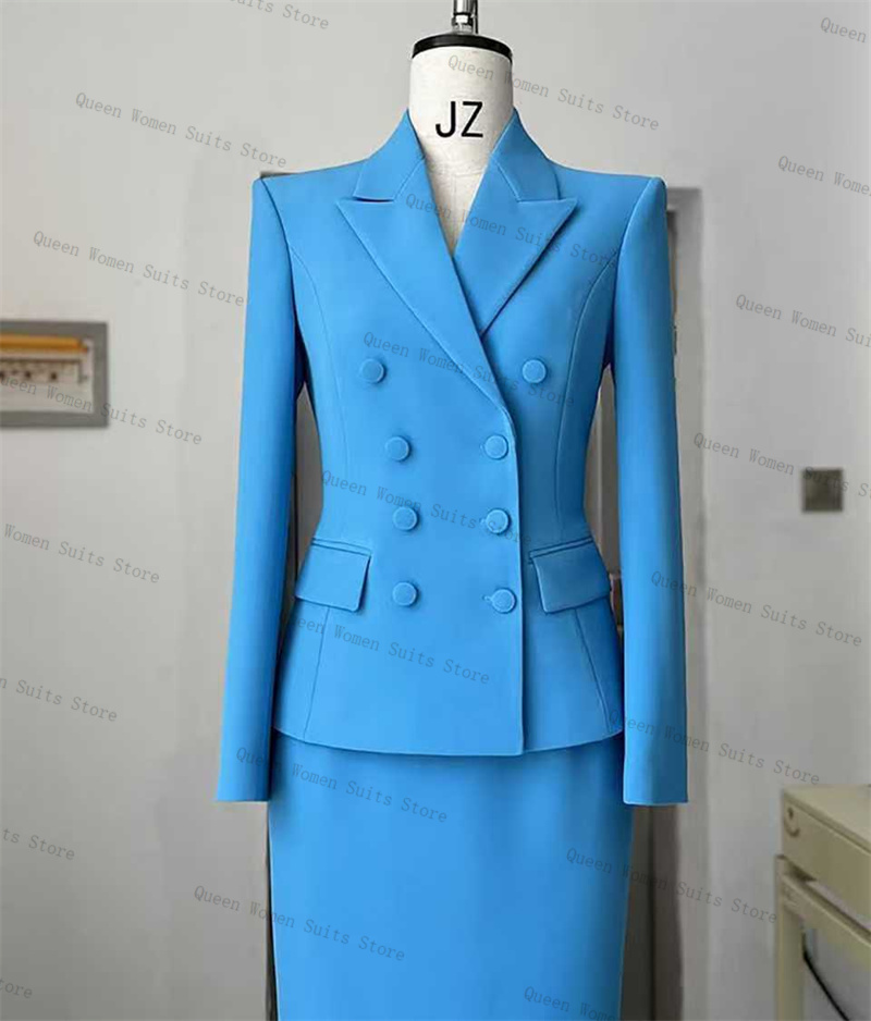 Sky Blue Women Suit Skirt Set  - Women'S Formal Jackets To Wear With Dresses review and price