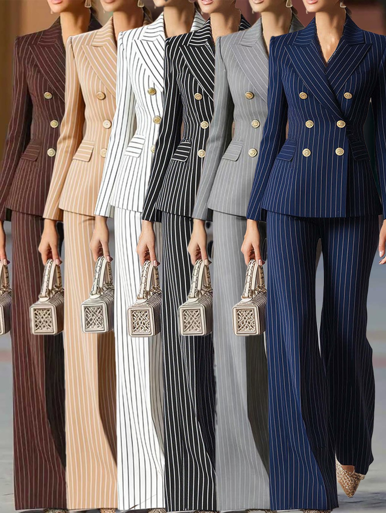 Elegant Women's Suit Set Navy  - Tailored Trouser Wide review and price