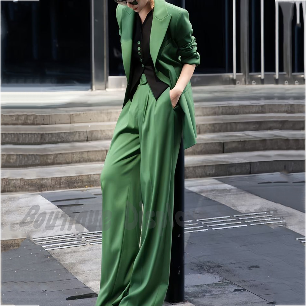 Green 3 Piece Women's Suit Pea - Tailored Trouser Wide review and price