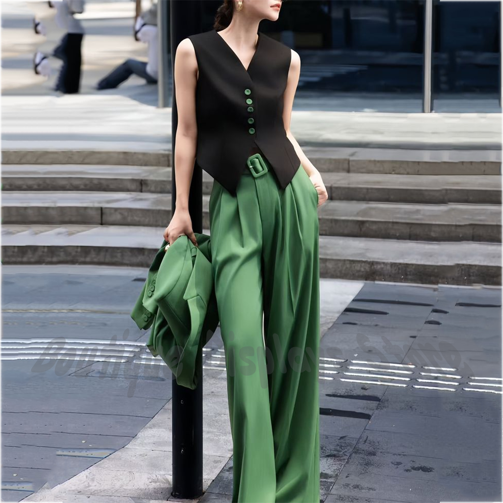 Green 3 Piece Women's Suit Pea - Tailored Trouser Wide review and price